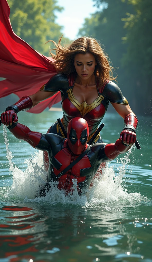 Scarlet Witch and Black Widow swimming