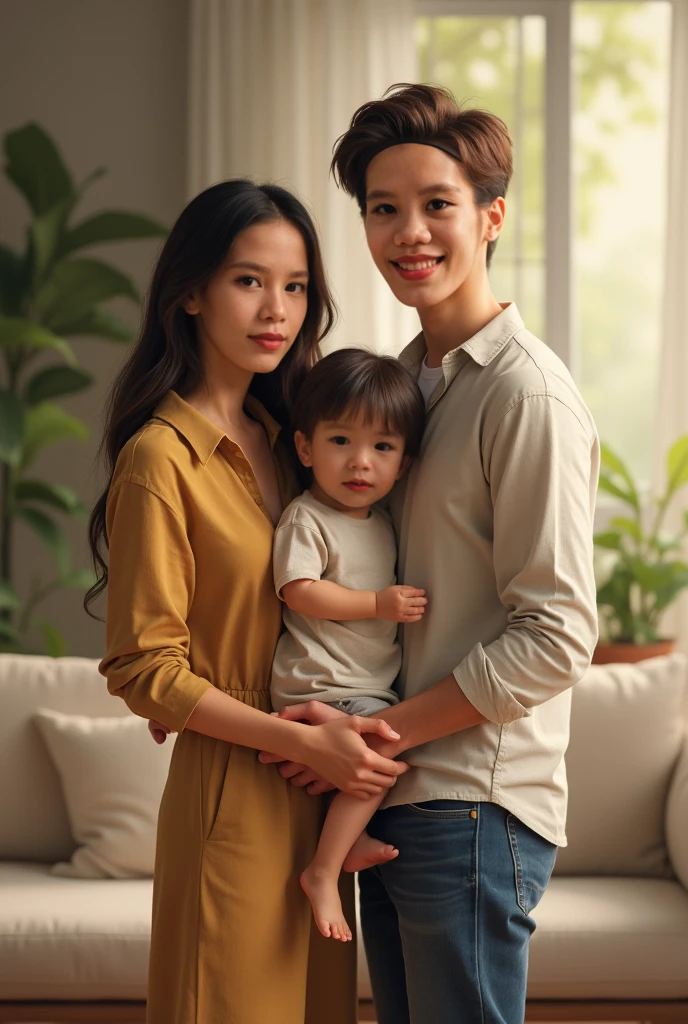 (photorealism:1.2), beautiful Asia woman ,and Asia kids sitting on playground, wearing loose off-shoulder top, pajama pants, long hair, Outdoors, soft lighting, plants in background, window with sunlight, relaxed pose, realistic, intricate details, warm colors size 800x1024px