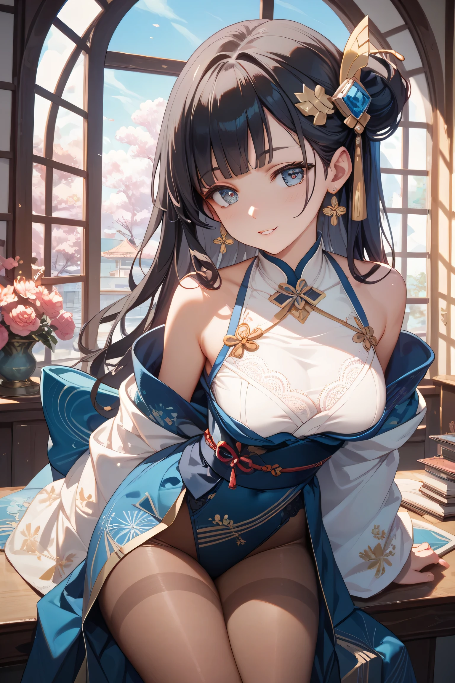 Sexy white woman, fictional character named Xianyun from Genshin Impact 