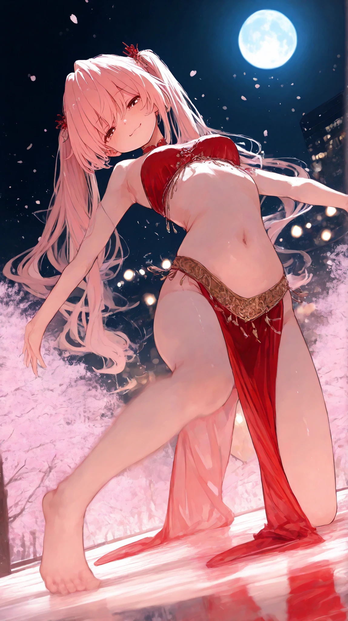 Anime girl, Zero Two, 002 from Darling in the franxx (best quality,4k,8k,highres,masterpiece:1.2), ultra-detailed, (Anime art style, :1.37), portraits, solo, one_girl, long_hair, beautiful_detailed_small_horns,2_horn, pink_hair, stunning_breasts, delicate_hairband, enchanting_smile, captivating_gaze, medium_breasts, white_hairband, simple_background, elegant_arms_up, Elegant_Pose, stylish_bangs, mesmerizing_green_eyes, delicate_closed_mouth_smiling,Red Coloured_Xs_and_Os_Women's_Lace_&_net_Floral_Above_knee_Babydoll_Lingerie,fiery_red_horns, exquisite_Lingerie, breathtaking_red_Lingerie, alluring_Lingerie, cascading_very_long_hair, straight_hair, confident_standing_pose, elegant_necktie, Full_body_illustration.