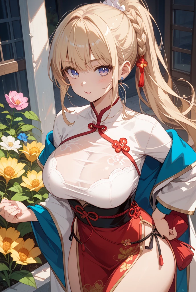 ((One girl)), Beautiful Face,A happy look,Blushing,smile,Glossy Lips,Abstract, night,Chinese court, ((Anime style background)),masterpiece, highest quality, so beautiful, Absurd, up to date, Complex details, Pink long nails,AI-generated, Complex,High resolution, highest quality, super high quality,3D Images、View the viewers、3D Images,one person,Long Blonde Hair,blue eyes,Anime woman posing for a photo, [[Fine grain、Colorful eyes、Shining Eyes:1.15]],(Squint your eyes:1.1),a hyperRealistic , hyperRealistic , Realistic , Blonde anime woman with long hair, Smooth anime CG art, Beautiful Chinese court lady, Kimono of the Chinese Imperial Court,Gold embroidered floral dress,Flower Hair Ornaments,Earrings,(Large Breasts:1.4),Mature Body,tall,Big Ass,Fine details,Abdominal muscles,Tilt your face,Licking your fingers