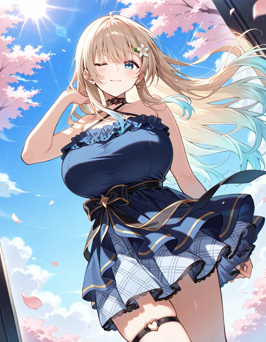 Alice漫游仙境,fairy tales,((Alice)),Light blond long hair,Blue Eyes,energetic and cute,In the flowers,,(nsfw:0.8),