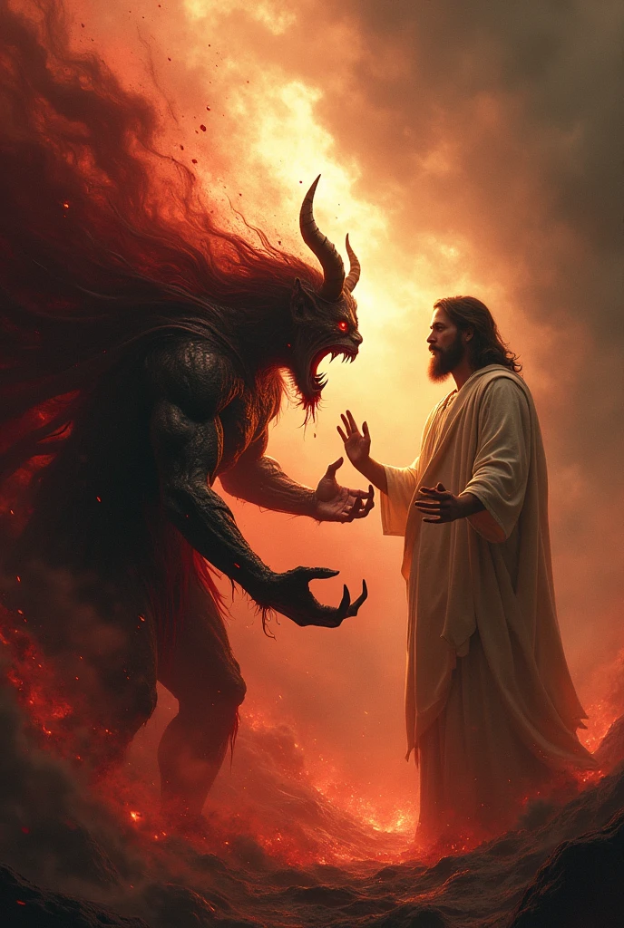 Depict Protestant reformer John Calvin holding a Bible, but agonizing in pain in the fires of hell, around it ancient buildings in ruins such as castles and churches, surrounded by demons that torture him