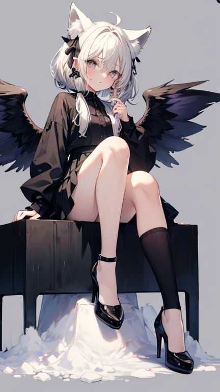 ((best quality)), ((masterpiece)), (detailed), perfect face, ((best quality)), ((masterpiece)), (detailed), perfect face(Golden ratio:1.2),(Fault color:1.3),[(White background:1.4)::10], (full bodyesbian:1.2),(Ultra-detailed:1.3), （white color background）white background, plain background (colorful ink paper flower grow on the face:1.2), teens girl，White hair，Red glowing eyes, photorealestic,（（（Red and white trench coat））），（Red scarf)，a black pleated skirt，black t-shirts，longer sleeves，（（With a hood）），((Multiple pairs of angel wings))，side-lighting, NSFW, Depicting female characters from ethereal anime in a high-quality anime art style，，，8K，Red and white shoes with a sense of technology，(chaotic geometric images:1.3),(nagative space:0.8),(Drawing board:1.3), (ether colorful ink flowing:1.3), a knight, white background, plain background, Bloodborne inspired, tatty Bloodborne attire, occult aesthetic, occult, tatty red and white clothing detailed and intricate steampunk and detailed gothic lolita (with a hood), long coat, Complex laced boots, Fluttering lace flared long knee length dress with frilly petticoats, long dress, knee length dress, pleated petticoats, lolita dress, petticoats gothic lolita, beautiful small breasts, (((( Highly detailed face))), small thin nose, Small thin lips mouth, (((Very sharp focused eyes))), Very large slit precision pale grey eyes that shine like jewels. very long eyelashes, Silver hair swaying in the wind, Emitting a dazzling light in a mandala pattern, white background, Very dramatic and cinematic lighting, tatty damaged old red and white clothing, full body, whole body, body, cosmic horror, grim dark