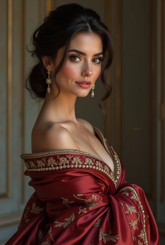 Lena Meyer-Landrut wearing traditional Russian clothes sexy with lipstick and smiling