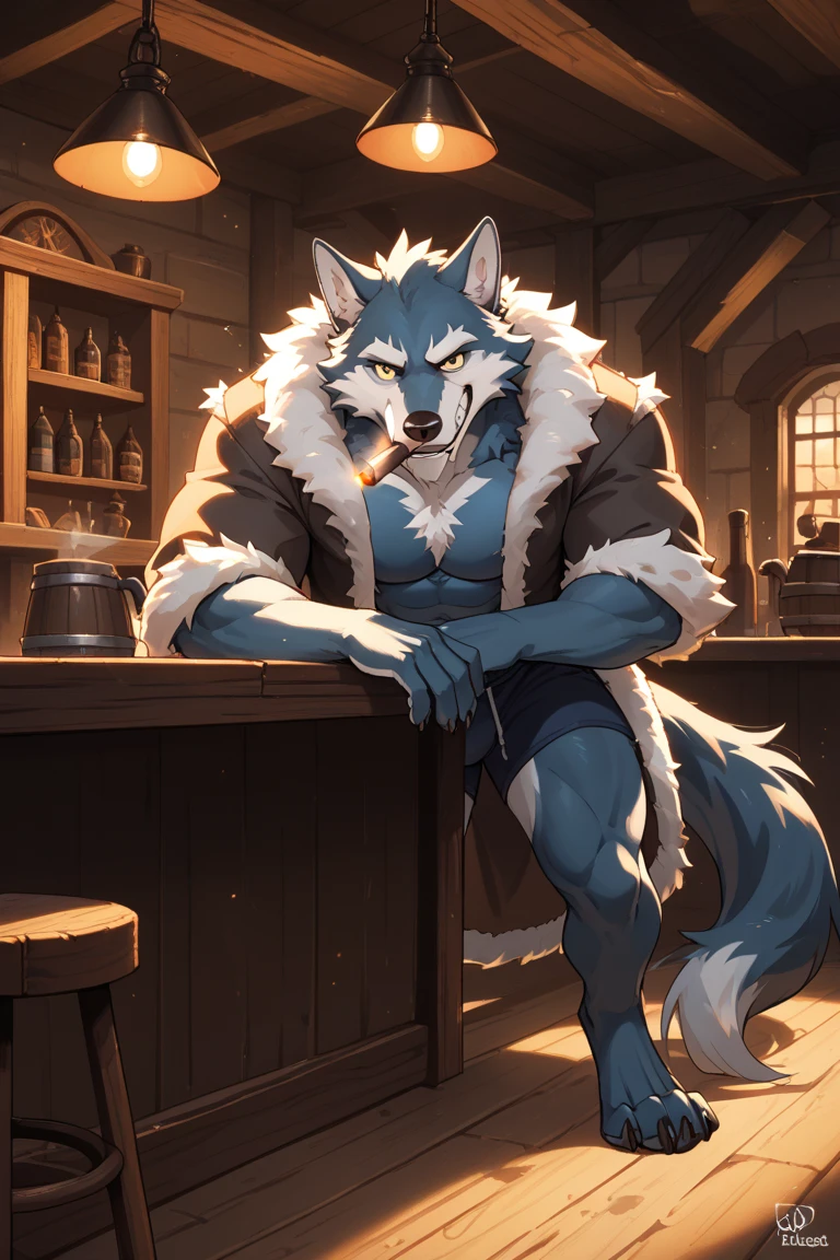 Hairy little fresh meat, teenager, fox, Gray hair, White spiky hair on the head, detailed body ,black fur, black fox,blue eyes, Green goggles, loincloth, cloak,masterpiece, sit down, Brown body hair, Delicate face, Big eyebrows, Delicate eyes, detailed body, No muscles, Detailed hands, Flat body, Skinny, Detailed claws, tail