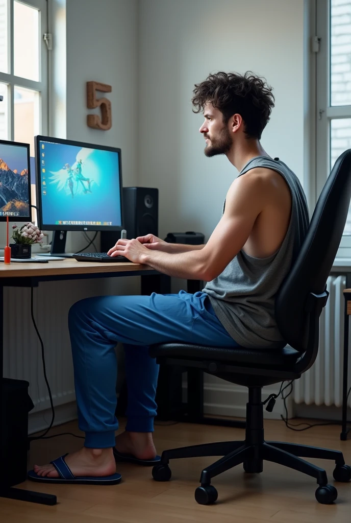 1boy Asian man 25 year sitting on the floor with little cat, dress short pant and top tank, have laptop on the floor, best body, bright face , perfect picture, the best picture,