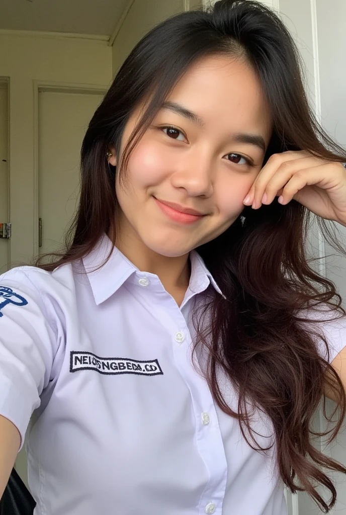 1girl, (uniform), standing, outdoors, night view, detailed Metropolitan city at the background, detailed face, detailed eyes, big breasts, smooth realistic skin, tide white shirt, grey blue miniskirt, looking at the audience, (8k, RAW photo, best quality, masterpiece: 1.2), (realistic, realistic: 1.37), ultra-high resolution