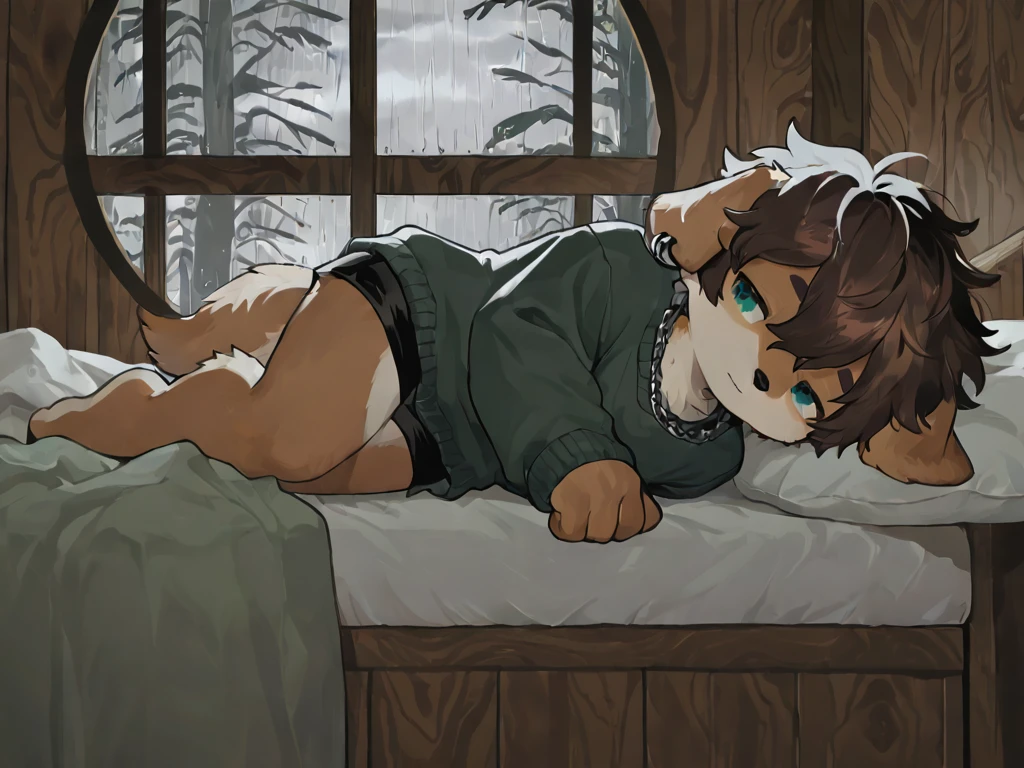 wolf_boy,detailed_fluffy_fur,,uploaded_on_e621,,furry_male,short_grey_hair,masterpiece,best quality,solo,1，grey_wolf,green_ear_top,