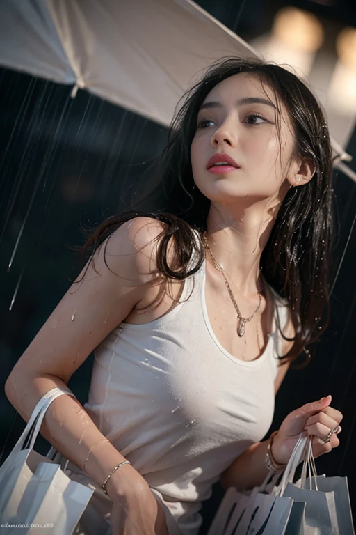(Extremely meticulous CG),(((8k))),wallpaper,((Extremely refined and beautiful)),(((Masterpiece))),(((best qualtiy))),(((Ultra High Resolution))),beautiful light up,realistic shaded,(Smooth and flawless fair skin:1.5),(Extremely exquisite facial details:1.2),(ultra-detailed:1.5),((a beautiful girl,solo)),(White baseball cap:1.5),(short ponytail:1.2),(wet hair:1.5),(small head:1.2),(slender face:1.2),(Exquisite makeup:1.3),(happy:1.2),(laughing:1.2),(perfect body:1.1),(wet:1.5),(sweat:1.3),(shiny skin:1.5),(torn white t-shirt:1.3),(small breasts:1.3),(flat chest:1.2),(torn Small [black|white] plaid pajama pants:1.5),((slim,thin)),(from front:1.3),(standing:1.3),(arms behind back:1.3),(at the school:1.5),(Distant urban landscape:1.3),(outdoor:1.3),(summer:1.3),(day scene:1.3),(rainy:1.3),(overcast:1.5),(upper body:1.3),(surrounded by crowded crowds:1.3)