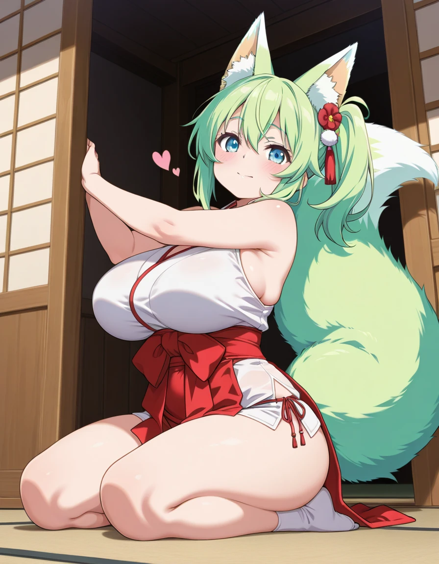 (masterpiece),(best quality),very aesthetic,(ultra-detailed),(illustration),nsfw,1girl,30yo,curvy,huge breasts,tall,stout build,bewitching,(blonde fox ears),lewd,(a fox tail),(blonde hair,short hair,messy hair),disheveled hair,(brown eyes),beautiful face,detailed dark green revealing kimono with lace accents,highleg leotard,(cameltoe:0.5),bare shoulders,half undress,light pink nipples,torogao,saliva,(scar on cheek,scar on breasts:1.2),(half-closed eyes:0.7),vulgarity,naughty face,orgasm,lying,on back,spread legs,hand on cheek,on futon,japanese room,indoors,Indirect lighting with beautiful wood grain,drunk,dusk sky,Lascivious atmosphere,fantasic atmosphere,cowboy shot,cum on breasts,(motion for orgasm),from above,(POV male hands presses a hitachi magic wand on girl's cameltoe),1man,intercouse with a man,POV male hands,(POV male hands holding a hitachi magic wand),massaging by a hitachi magic wand