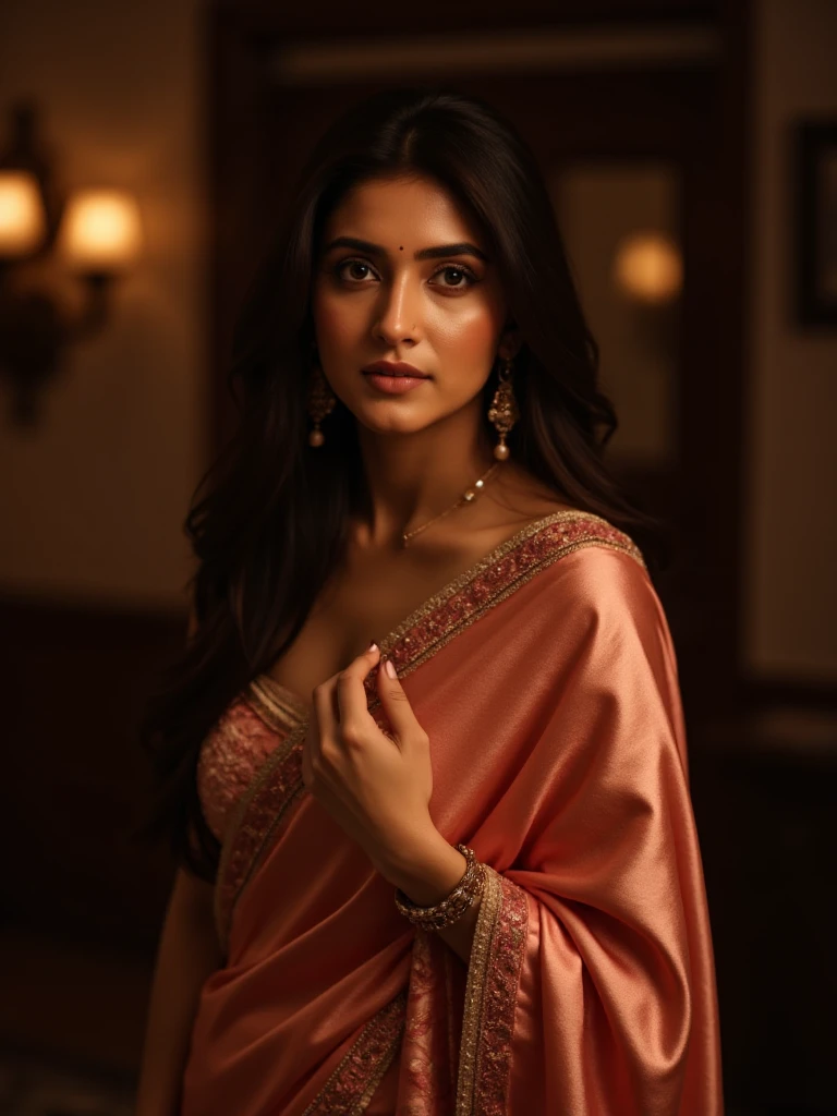 Maya Ali, horny, open legs, spread pussy, caressing breast, inviting viewer, large dark comfy bed, sex toys