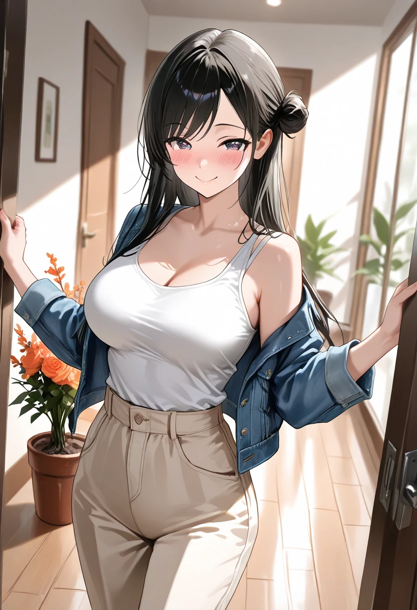 (natta:1.7), jpn, TOKYOcty, CityView, In front of the window,
Stand with attention、Arm in arm、
Black_shirt、The areol、JINS、
 Black_hair,Long_hair,Brown_eyes,bangss,
1 girl in、24 year old、a matural female、Beautiful Finger、beautiful long leg、Beautiful body、Beautiful Nose、Beautiful character design、perfect  eyes、face perfect、
looking at viewerer、In the center of the image、
NSFW、Official Art、the Extremely Detailed CG Unity 8K Wallpapers、Perfect litthing、colourfull、Bright_Front_face_Lighting、
(​masterpiece:1.0)、(best_quality:1.0)、超A high resolution、4K、The ultra-detailliert、
photo shot、8K、HDR、hight resolution、absurderes:1.2、Kodak portra 400、film grains、blurry backround、bokeh dof:1.2、lensflare、(vibrant_color:1.2)
(Beautiful fece,Large_Breasts:1.6), (beautiful_face:1.5),(narrow_waist),