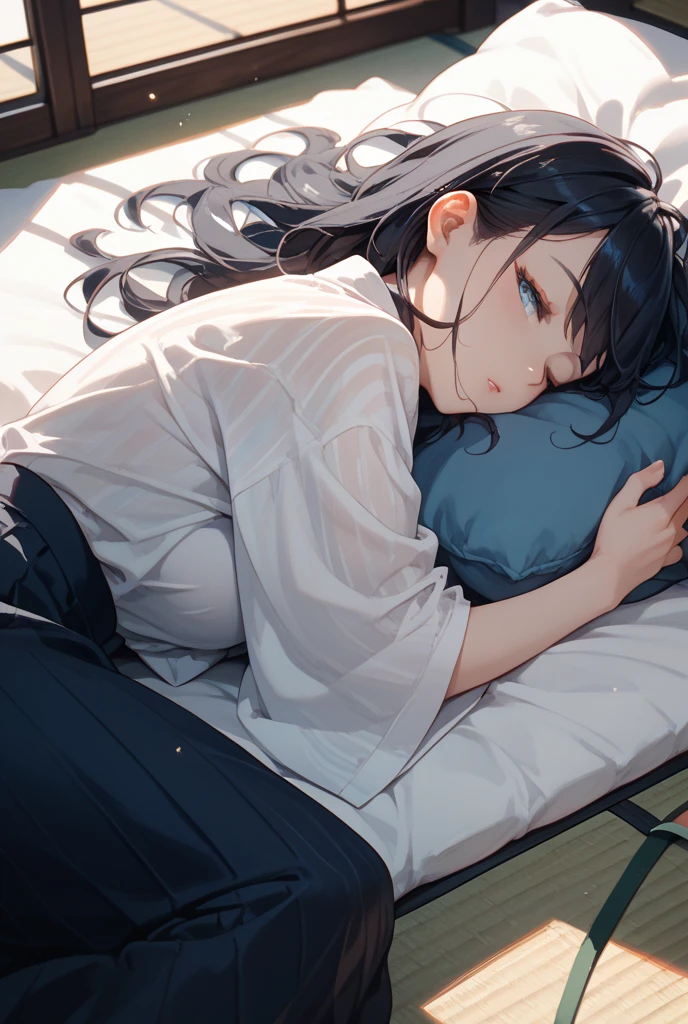 (Get into the futon)(Holding hands)(mournful)(Crying)(Hospital Room)(a very delicate and beautiful)、(Inorganic)(a very delicate and beautiful)、(Crying in bed)(adult woman)(Surgical gowns)、(goodbye)(mournful)、(dynamic ungle、portlate)、(raindrops)、((morbid))、Glowing snow-white skin、depth of fields、(Sleeping)、(lips are white)、(decedent)、Cute s、Eyes close、(deathia)Hair is black、Very short、short-haired、laying on back、skinny、decedent、white clothes、Top Angle、Entrance gown、