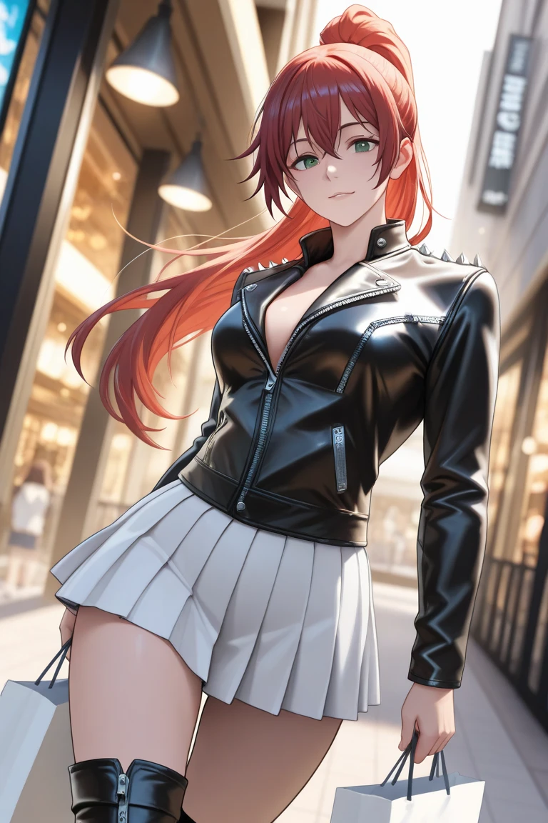 Makima (chain saw man),Sukasaha (Fate/grand order),tifa lockhart,Hi-Res,Very delicate and beautiful CG illustration,top-quality,Realistic skin feeling,Realistic fabric,Realistic texture,beautiful thigh,big breasts thin waist,(((masutepiece))), (((Best Quality))),8K,32K,​masterpiece,beautiful alluring anime woman,ultra-definition,hight resolution,a hyperrealistic schoolgirl,masuter piece, Best Quality, High quality, High Definition, high quality texture, high quality shadow, high detailing,finely detail,1girl in,Solo,Soio,tall,AS-Adult,Mature atmosphere,Leg length,neat and long legs,Tall,stature:171cm,Mature looking girl,Reddish-purple hair,Red-purple hair,Purple hair,silky and smooth hair,Colorful hair,Straight hair,Smile,Smiling happily,lightsmile,Cute smile,Cute smile,Cool Beauty,Beautuful Women,Neat face, nffsw, Beautiful legs, Beautiful realism,beautiful hairl,a necklace,Accessories with a jade around the neck,A slight smil,Colorful eyes,green colored eyes,Jade-colored eyes,beautidful eyes,Bright eye,Delicat eyes,Eyes Like Gems,Hanging eyes,(Green eyes:1.5),Seductive face,looking at the viewers,White hoodie with hood,JINS,jeans,Blue pants,during daytime,takeout,Building Street,hand bag,Cinematic,plein air,Beautiful lighting,captivating details,anime styled,Foody,parka,Plain clothe,private,cowboy  shot,