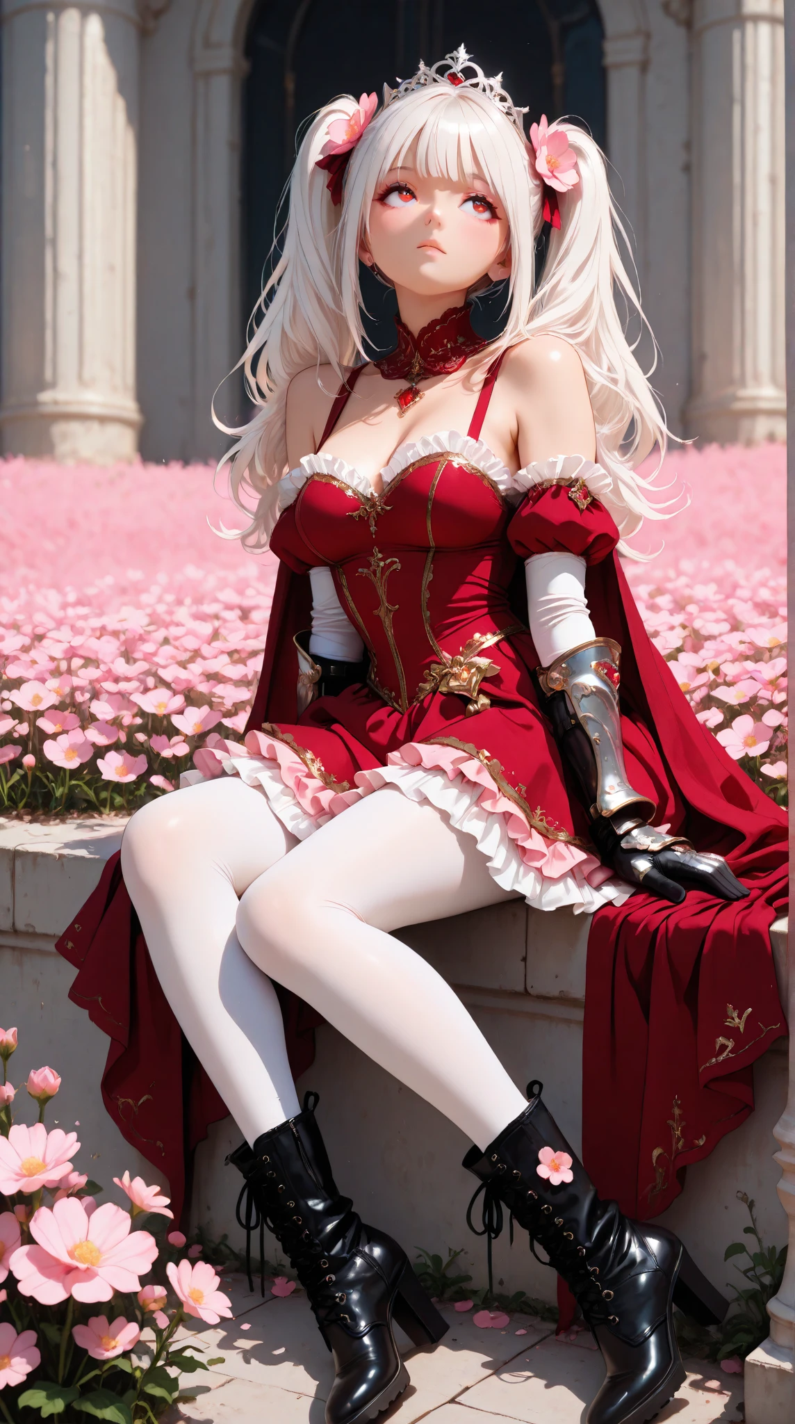 (full body:1.5),(((1girl)):1.4),(view the viewer:1.4),((anatomy correct):1.45),(((dancing in the forest, Perfectly integrated background))):1.3),(she wears large glasses and Holding book in her hand:1.2),(shy:1.15),((red Satin UNDERWEAR's set):1.2),(((((((patterns)))))) ,((thick pantyhose)):1.3),(((tattoo)):1.3),( Uniform high heels leather shoes with bows for female students:1.1),((Long legs and large chest):1.3),((((((colorful garments))))):1.3),(Accurate and perfect face:1.3),((Silver hair and very fair complexion):1.2),,hyper HD, Ray traching, reflective light, structurally correct, Award-Awarded, high detail, lighten shade contrast, Face lighting ,cinematic lighting, masterpiece, super detailing, high quality, high detail, best quality, 16k,High contrast,