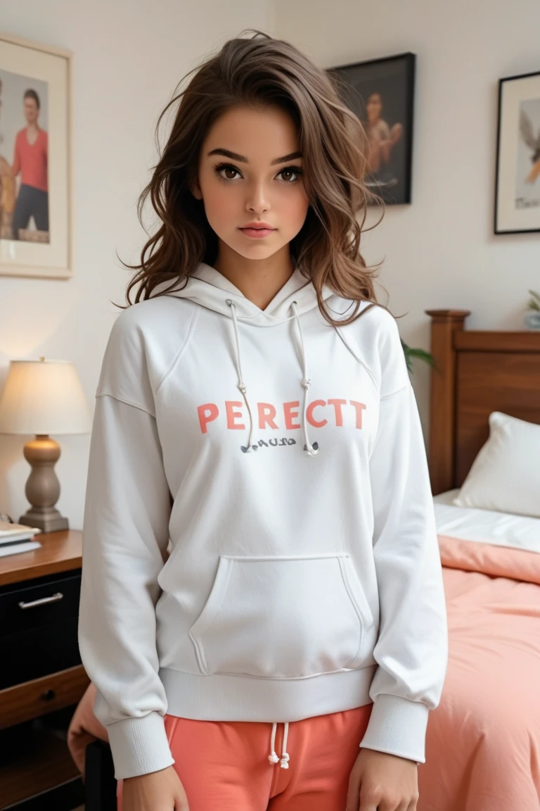 brunette 29 year old woman in sexy hoodie wearing