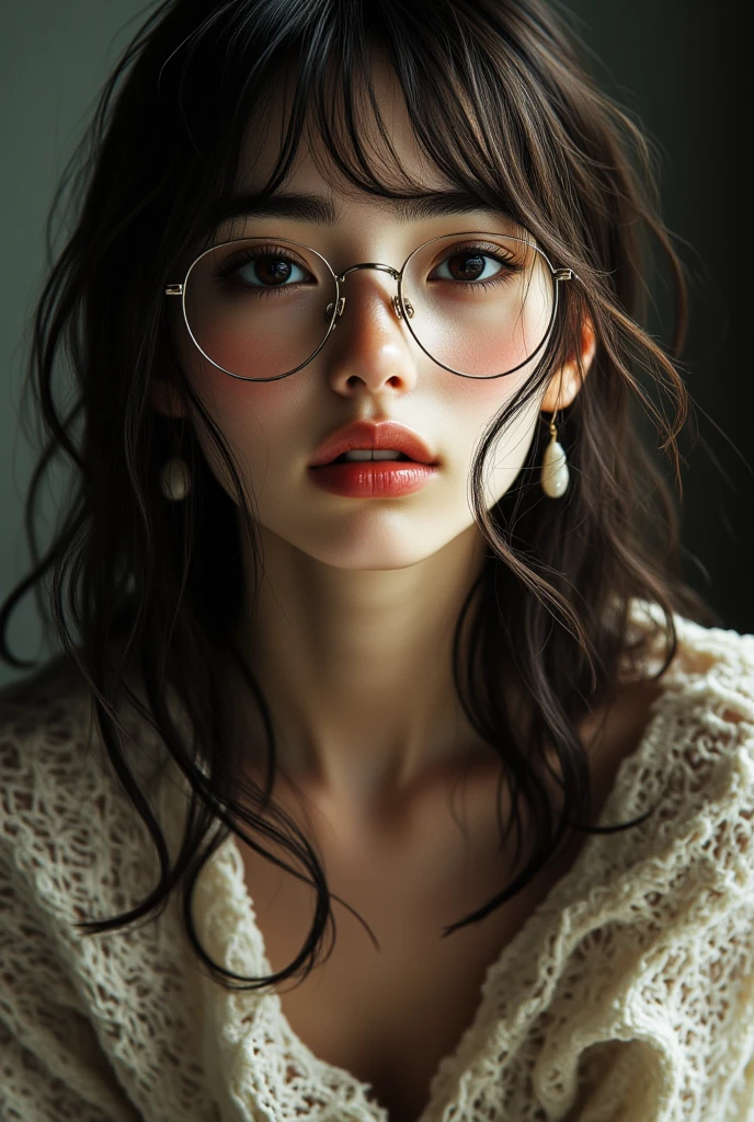 ((top quality、masterpiece、high sensitivity、high resolution、detailed description、Delicate Face Depiction、８Ｋ)),((Slender Woman、wearing glasses)),Become a dwarf、I'm about to be stepped on、