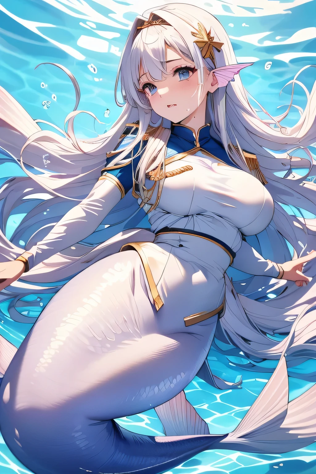 ( manga 、anime、story)、( masterpiece 、 top quality、 super high resolution )、( perfect face 、 facial beauty、 Beautiful Eyes )、( shout、 resists 、 white line on the uniform is embarrassing )、sweat、 Big Breasts 、 white line on the uniform is embarrassing 、 ( surrounded by lots of ugly men 、 Licking Man 、 bearded men surround women ) 、many hands touching women 、fantasy world、Mermaid、Upper body woman、lower body fish、in the ocean、tentacles、Tentacles bind woman、Tentacles entwining around breasts、Tentacles wrap around my arm、Very fine resolution that makes viewers touch their heart 、
