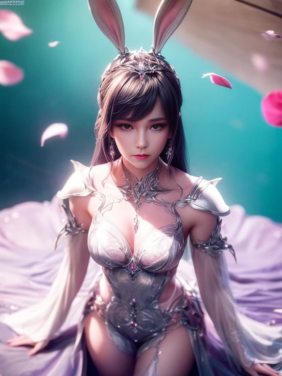 (Best Quality, 8K, Masterpiece, HDR, Soft Lighting, Picture Perfect, Realistic, Vivid), Bunny Girl (1.0), Bunny Girl with Pink Hair and Sexy Skimpy Clothes, pink bodysuit with glitter texture, Beautiful anime fantasy, Very beautiful and cute bunny girl, rain of pink flower petals, background blur, anime fantasy, work in Gouves style, realistic: 1.37, top view, lying in pink flowers, horizontal view, (Ultra High Quality Fantasy Art), Masterpiece, Female Model, Ultra High Quality Female Character Designs, Detailed 8k Anime Art, Realistic Anime Art, Highest Quality Wallpapers, Intricate Ultra High Quality Accurate Female Characters Faces, High Quality Designs and Accurate Physics (Fantasy- ultra-high quality art), dark fantasy style), masterpieces, super high quality characters, anime resolution - 8K, realistic anime art, wallpapers with the highest quality illustrations, ultra-high facial detail, high-quality design and accurate physics), color, depth of field, shadows, ray tracing, high quality workmanship. -high-quality and 8K resolution, (Accurate simulation of the interaction of light and materials)], [High-quality hair detail [More about beautiful and shiny white hair]], (Beautifully detailed hands [perfect fingers [Perfect nails]]]]]], (perfect anatomy (perfect proportions)))) [[Full-length]], [Perfect combination of colors (Accurate imitation of the interaction of light and material)], [art that conveys the meaning of history]