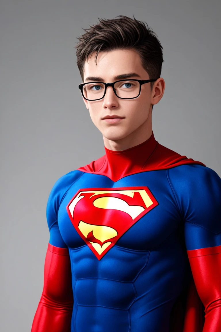 (weak nerdy boy, late teens, ????????????, pretending he is a supervillain and being defeated by a hero)