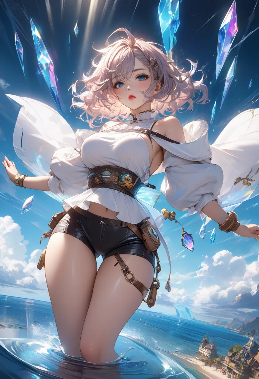 A cartoon girl sitting on a rock with her legs crossed, a succubus in a tight short skirt, a tracer in a tight dress, a succubus in a portrait of a sun dress, a loli in a dress, a seductive anime girl, a full body fairy, by Shi Tao, anime moe art style, sexy pose, OC committee, high resolution committee, giantess art, 4K, HD