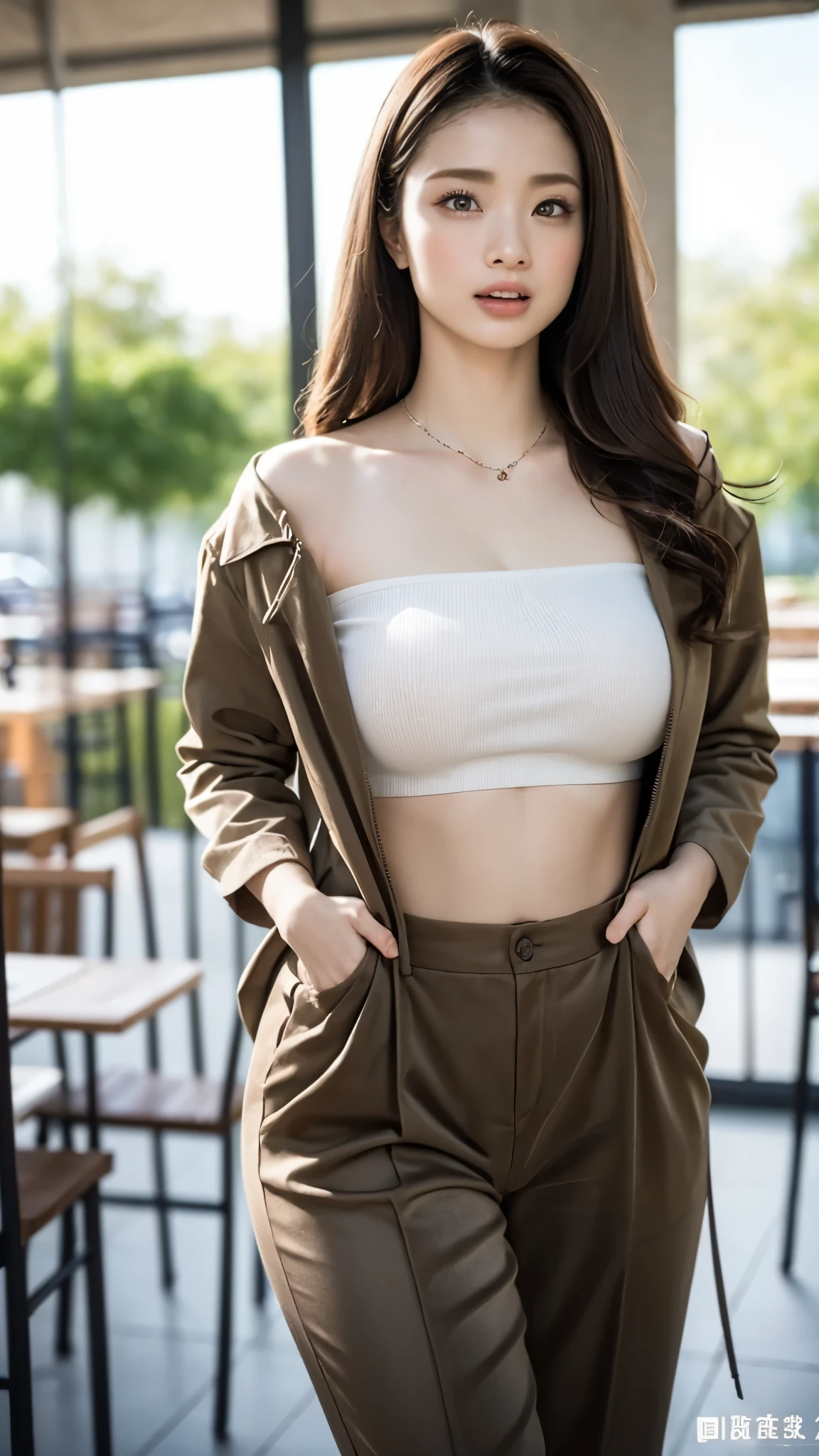 1girl in、Office Lady Fashion、Tight jacket、tight miniskirt、large full breasts、Squatting、cleavage of the breast、Pick up your documents、Show me your panties、Company Office、Wheat-toned skin、Have a tan、Wearing makeup、
