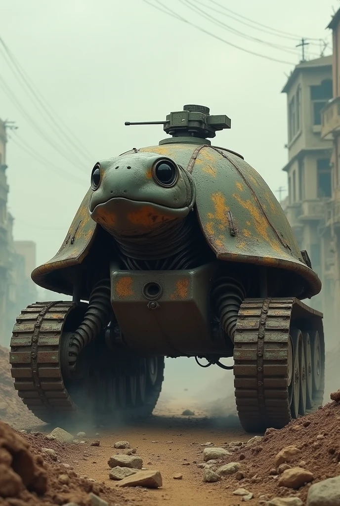 rendition, why is a turtle disguised as a warlord trying to buy a tank?, suspicious, strange, cinematic, deep shadows, concept art, digital art, perfect composition, detailed, high resolution, low saturation, lowkey, Low Contrast, feral, <lora:- SDXL - stnerfx _Stoned_Fox_Style_V4.0:0.6>