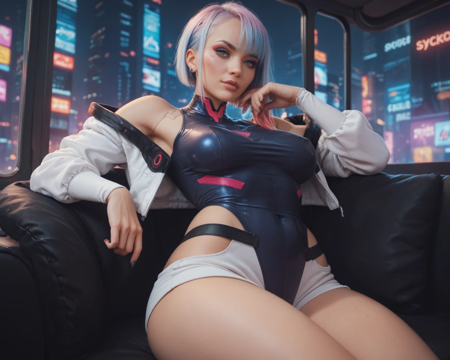 ((Best quality)), ((masterpiece)), (highly detailed:1.3), 3D, beautiful, (cyberpunk:1.6), in space, nebula, (holding_weapon:1.3), laser, (1Female mecha:1.3), sexy body, facing the audience, Glowing eyes, full body, (flying, swooping down, dynamic, motion blur: 1.4), (huge mech wings: 1.6), looking up, glowing_eyes, mecha, panorama, background is earth, nebula, space, particles, Reality, HDR (High Dynamic Range), Ray Tracing, NVIDIA RTX, Super Resolution, Unreal 5, Subsurface Scattering, PBR Textures, Post Processing, Anisotropic Filtering, Depth of Field, Maximum Clarity and Clarity, Multilayer Textures, Albedo and Specular maps, Surface shading, accurate simulation of light-material interaction, perfect proportions, Octane Render, two-tone lighting, large aperture, low ISO, white balance, rule of thirds, 8K RAW, efficient sub-pixel, sub-pixel volume product,  (best quality),(Japanese:0.5),(korean:0.8), (Liu Yi Fei:1.5) long hair, (big breast:1.2),(underboob:1.5), (white transparent lace mini skirt:1.5)