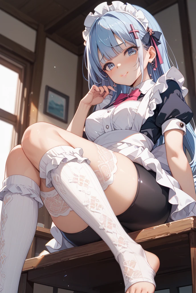 Highest quality, A seductive smile, Spread your legs,Lace panties,Maid clothes