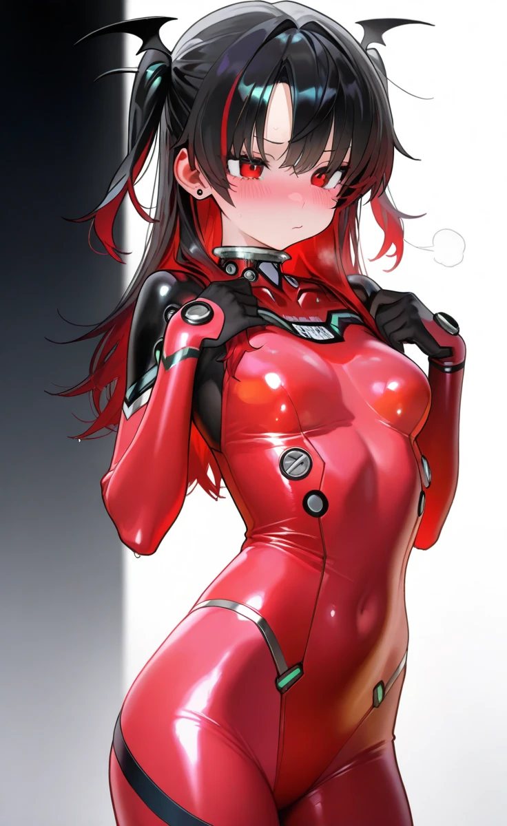 (masterpiece, best quality:1.5), (ultra detailed, high resolution, 8k, beautiful detailed, UHD, best anatomy), 1 cute girl, black hair, medium , full bodysuit, latex, shiny clothes, Steamy space