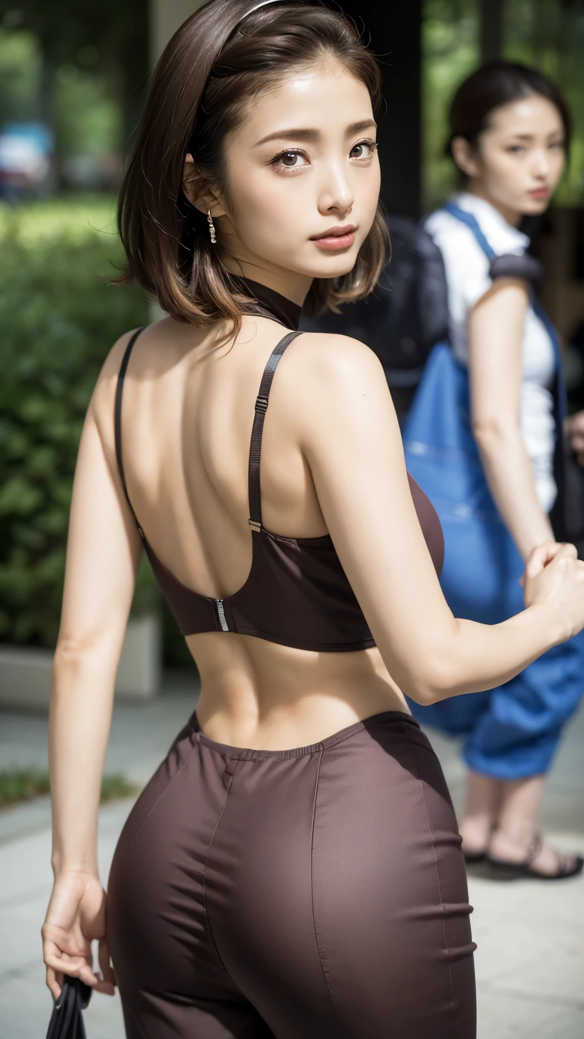Woman herself, white drool from the mouth, short hair outdoor fair skin disheveled hair sun super cute, soft and face, brown hair, 8K resolution, super realistic, super definition, soft body toned ass night, A cup small breasts ((highest definition, 8k, masterpiece: 1.3)), super definition face, super definition lips, fine eyes, double eyelids, black see-through: 1.1