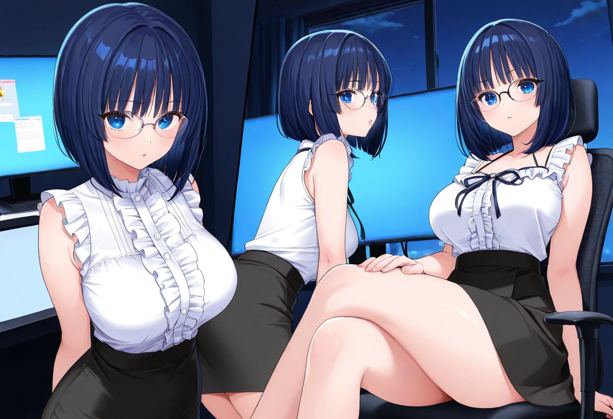 (((Ultra absurdres))), (collage:1.5), (various office sex scenes), (Looks like it was taken with a camera), (various angle), (ultra-quality), (in 8K), ultla highres, Hyper Detailed, High contrast, Ultrafine Strike, creative refinement, Realistic, extremely detailed CG unified 8k wallpaper, Highly detailed, High-definition raw color photos, professional photograpy, Realistic portrait, Cinematic Light, Beautiful detailed, 20 years old woman, bob cut ,ponytail, blue eyes, (diagonal bangs), (realistic skin:1.3), (Best Quality:1.4), Super Detail, High quality, master piece, lifelike, (sharp focus), Perfect face, Silly, (Wearing a business suit), (office worker), (secretary), Delicate Beautiful Hair and Eyes and Face, Delicate eyes, radiant eyes, Lifelike, Hyper-detailing, (colossal tits:1.6), (Big breasts:1.6), (Beautiful breasts:1.5), ((sexy hip)), Beautiful cute woman, (Bukkake:1.5), (no panties:1.5), (NSFW), (cum in pussy), (pussy), (natural pussy), camel-toe details, (arms behind back:1.3), arms are down, (Cum is Dripping from the crotch), (Cum is Overflowing from the crotch), ((Sexy legs)), thighs, (president's room), (((Seducing the viewer))), (Office lady's sexy self producing), (Changing clothes), wet clothes, (back shot), (back view), slim body