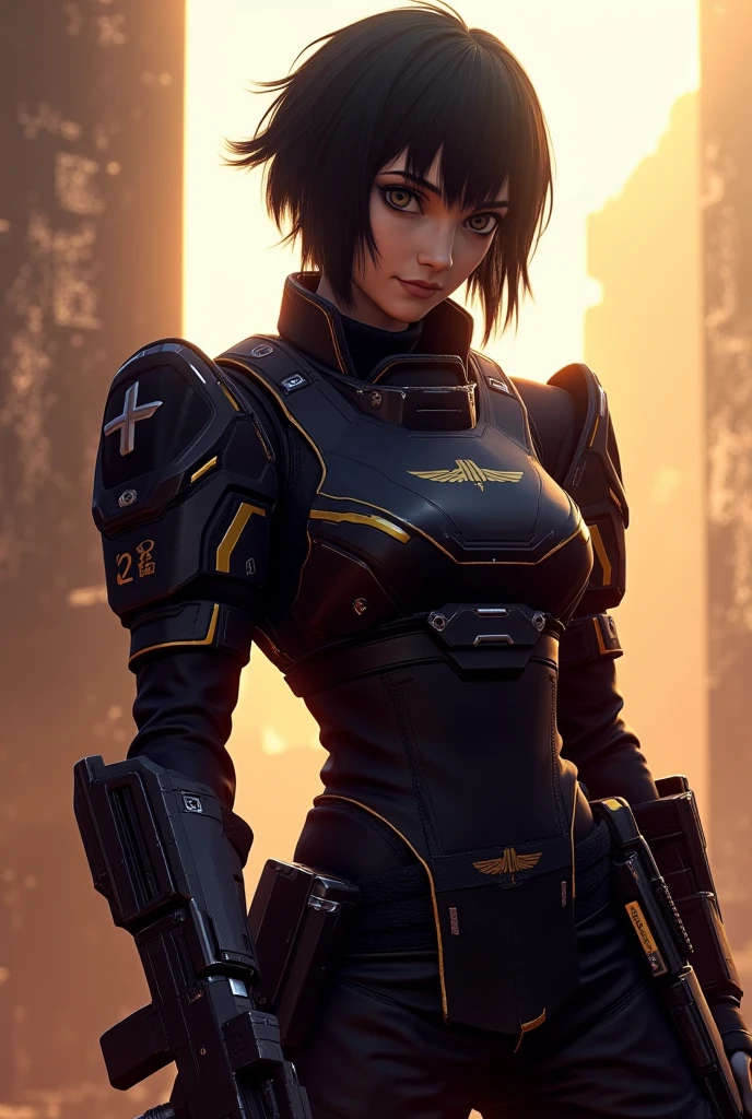 Woman short hair  jump punch panzer, epic look, batalha, terno preto geral ww2, General ww2, black military hats with red details, simbolo cominist, urss, punch panzer, epic punch, collision panzer, tanques e soldados ao fundo,elemento vermelho do sangue,HD claro e escuro, Balance rendering, HD and dark lighting )<=(Epic image quality)dark atmosphere with bright particle light(muitos efeitos em segundo plano)