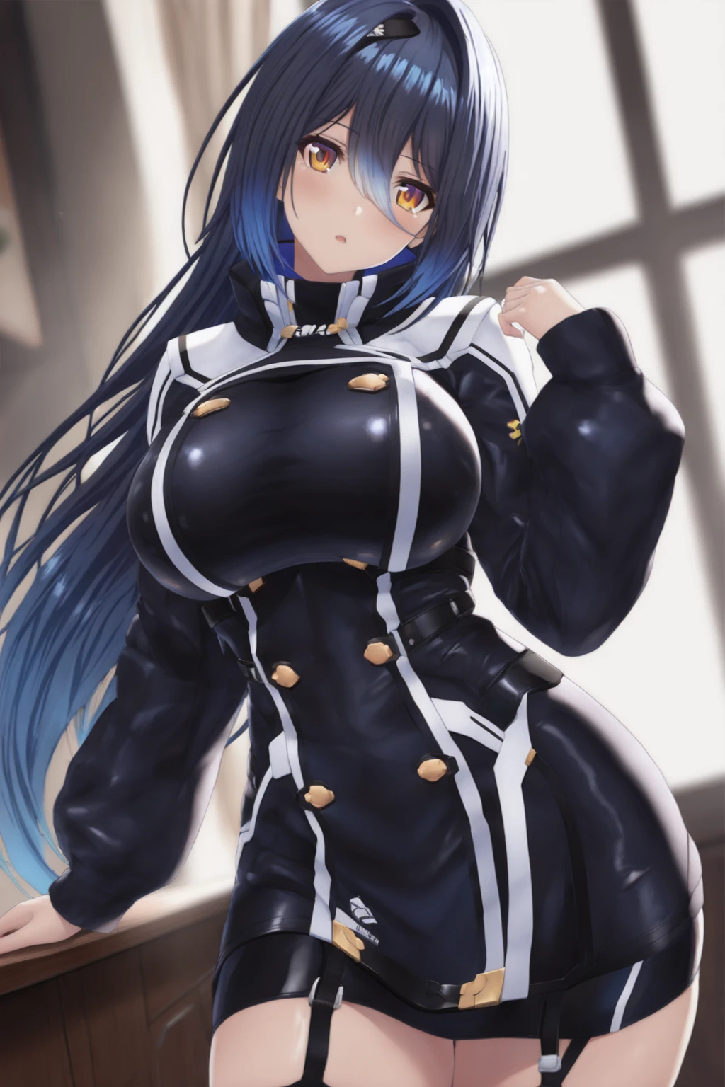score_9, score_8_superior, score_7_superior, score_6_superior, score_5_superior, break,
Annerose is clutching her chest.,
Pointed Ears, One girl, alone, Cowboy Shot,
View your viewers, Part your lips, confidence, confidenceがある, Excited expression,
Black Hair, Long Hair, Yellow Eyes,
Black bodysuit, turtleneck, Side bust, Fits perfectly to the skin, High heels, Shiny,
Curvy, Large Breasts, Thighs,