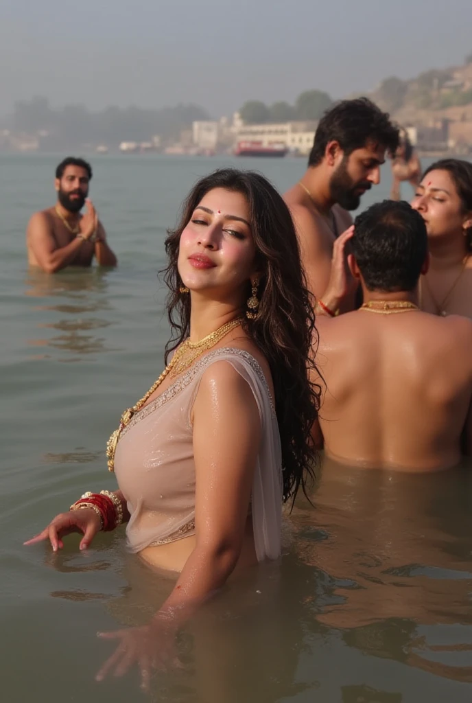 A Fully naked girls looking exactly like Tamannah Bhatia is squatting in public with a full view of her vagina to the onlookers.