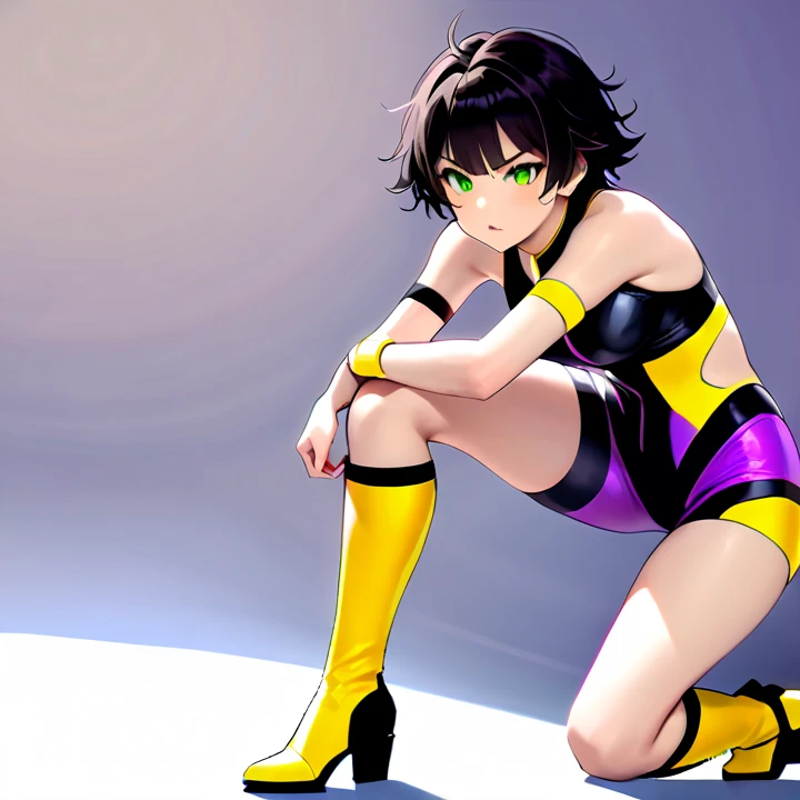 1 girl, Best Quality, masterpiece, High resolution, [purple|sliver|green] _hair, black miniskirt, hair accessory, collar, jewelry, beautiful face, Thinking in the future, full body view, realist, exterior, modern square, Two tone lighting, (high detailed leather: 1.2), 8k UHD, DSLR, luz outfit, high quality, volumetric light, Sincere, Photo, High resolution, 4k, 8k, background blur