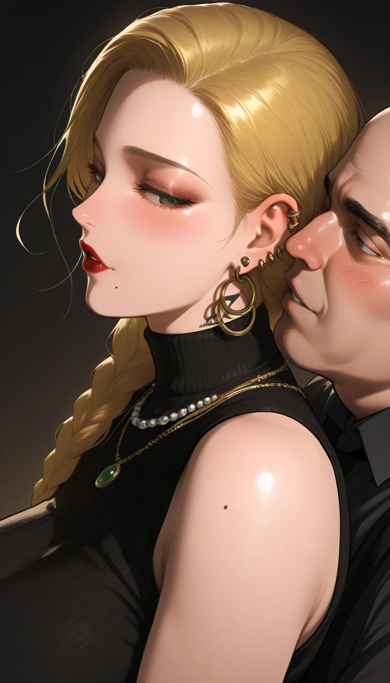 Blonde woman with tattoos on her arm and chest being licked by a police officer., realistic art style, tendencia en cgstation, inspirado en Yanjun Cheng, [ arte digital 4k ]!!, realism artistic style, fotorrealista!!!!!!! Estilo de Arte, imagen realista, muerde su labio, realistic Estilo de Arte, inspirado en Russell Dongjun Lu, arte digital realista 4k