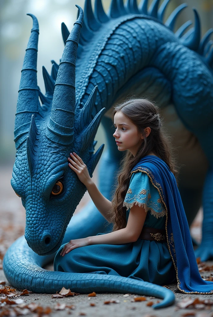Jeune fille aux cheveux bruns et aux yeux bleus, avec un dragon violet, version animé