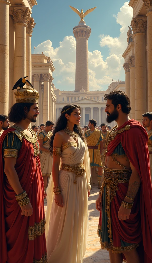 The tragic end of Cleopatra and Marc Antony. The scene shows the chaos of the Battle of Actium and their final moments in Alexandria.