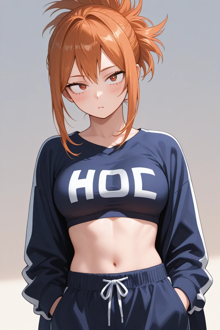 (masterpiece), Highest quality, Intricate details, Super detailed, super high quality, The rule of thirds, (View your viewers), Detailed face, Detailed Iris, Glossy Lips, One girl, alone, Long Hair, Yellow Eyes, Hair between the eyes, Redhead, (Hair Intake, (top third shot), Streetwear, hoodie, Jeans Shorts, belly button, Modern Street, smile, Yankees strapback cap,