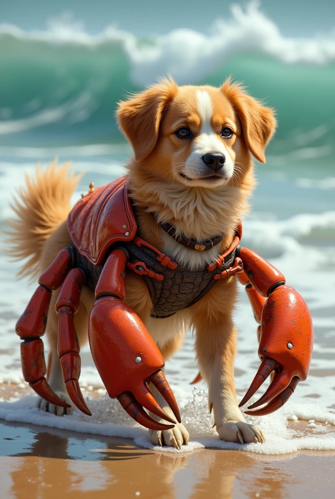A lovely woman is in a form fitting lobster costume, she is outside of a sea food shop trying to draw in customers, a little boy and his puppy won't leave her alone