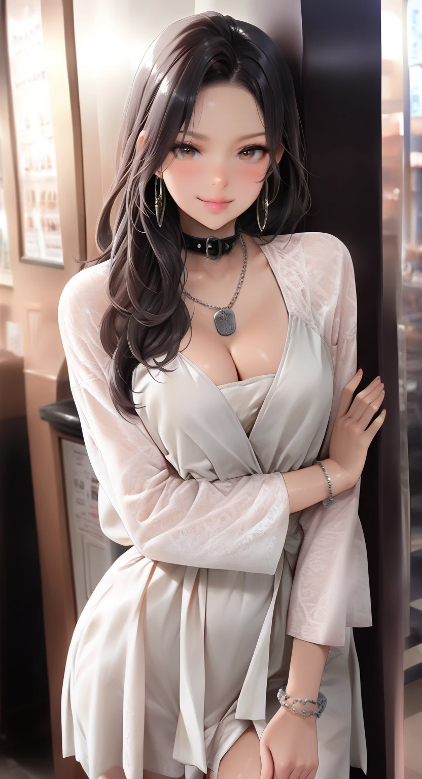 ((SFW: 1.4)), (SFW,She is wearing a long white embroidered skirt.., Red blouse with lace, White pattern on waist, socks,necklace, Earrings, bracelet. 1 girl)), Ultra-high resolution, (Realistic: 1.4), RAW Photos, highest quality, (PhotoRealistic Stick), concentrate, Soft Light, (()), ((Japanese)), (( (Young Face))), (surface), (Written boundary depth), masterpiece, (Realistic), woman, bangs, ((1 girl))、(((Thighs、Cleavage)))、Handbags、Window shopping at department stores、((((My clothes come off and I can see my breasts、The skirt was taken off.、I can see her white panties)、Embarrassed and bright red in the face)))