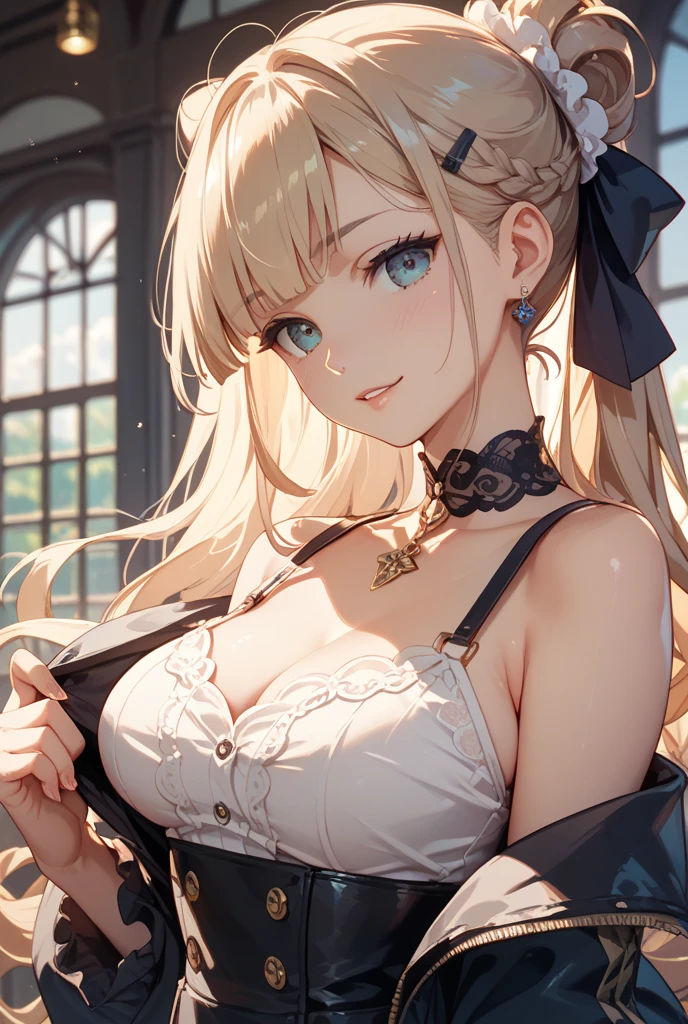 masterpiece、Highest quality、High resolution、High-quality images、8K, 17-year-old girl、Skin Radiance、Texture of skin and clothing、Expression of fine eyes、Sparkling blonde,Long Hair Girl, Calm illustration、dress, Beautiful light blue eyes, Fuller lips, Gorgeous face with attention to detail, (Cute Smile), charm, Innocent, Side view, (Perfectly detailed face), (Beautiful Hands) Photorealistic images, Written boundary depth, flower、Big Breasts、Valkyrie