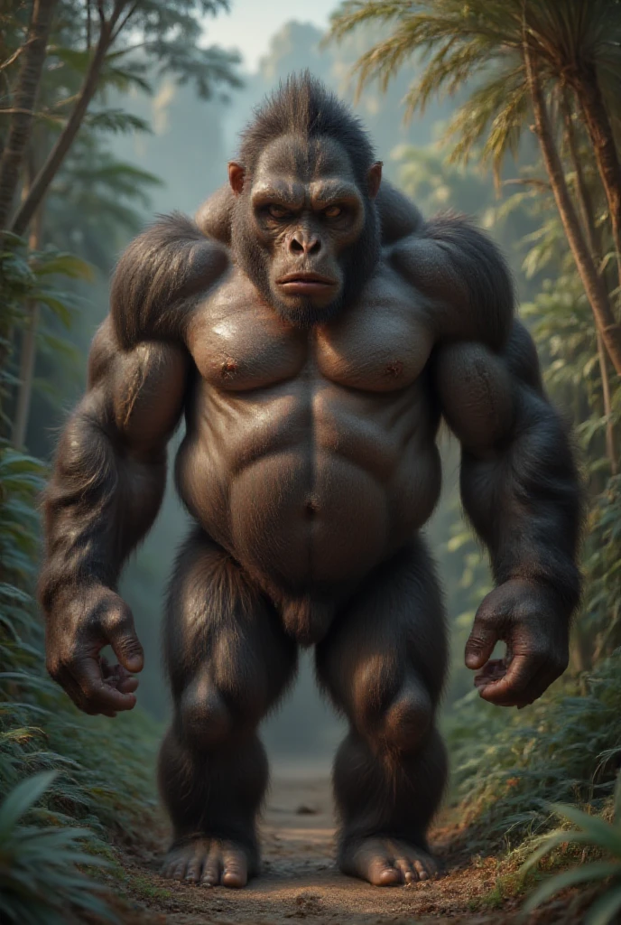 (RAW photo of a Neanderthals:1) , (hyper realistic:1.4), (Neanderthal man:1.4),bodybuilder transformation,(half gorilla mix :1),(big bulge:1.1), tall, bulky,hulk body, chubby belly, (very muscular:2), (hairy body:1.5),(detail face:1.1), tan skin, thick arms, (veiny arms:1.1), (bloated gut:1.5),(wearing underwear:1.1), thick legs, rounded pecs, (big arms:1.1), veiny arms, dark brown skin, (alone in a zoo:1.1) ,angry, hdr, photorealistic masterpiece, cinematic, best quality, sharp focus,