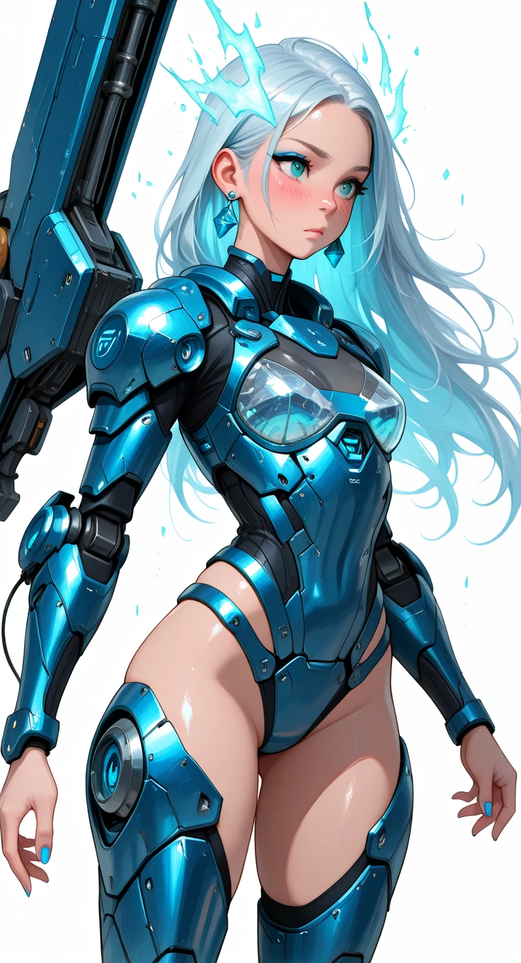 girl, sexy, cyborg, [mecha], nude, neon, aqua color hair, long hair