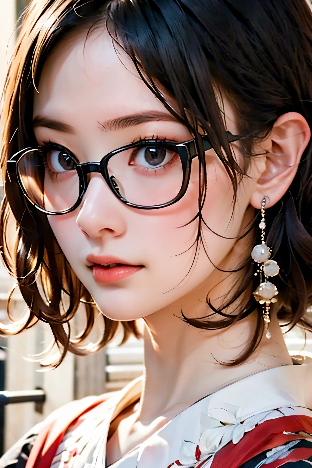 ((best Quality)) high resolution, Japanese kimono, Wearing glasses, big , perfect body