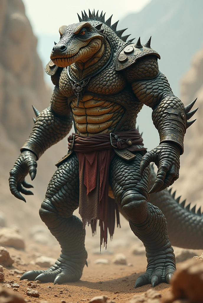 Blackwargreymon, anthro, male, wingless dragon, black body, black scales, wearing loincloth, shirtless, proportional body, proportional limbs, golden-eyes, macro, full body