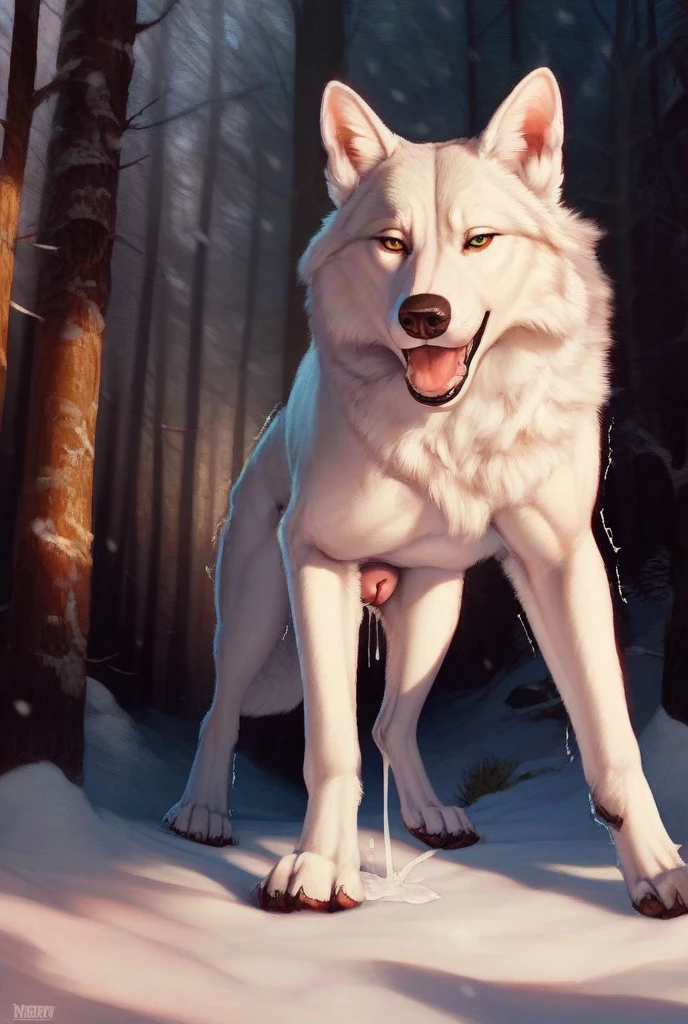 score_9, score_8_up, score_7_up, score_6_up, score_5_up, score_4_up, (furry, anthro), male, adult, nude, athletic, pecs, abs, small waist, tall, white fox, white fur, robot, android, robot white fox, (mechabare:1.2, guro:1.2, amputee), exposed mechanical parts, exposed mechanical component, long white hair, nude, talking, speaking, big blue eyes, hard nipples, erect big white penis with foreskin, erection, white foreskin, leaking precum, sad, sad expression, shock, shock expression, shocked, shocked expression, lying, lying on the ground, in the forest, forest background, realistic, realism, photorealistic, photorealism,
