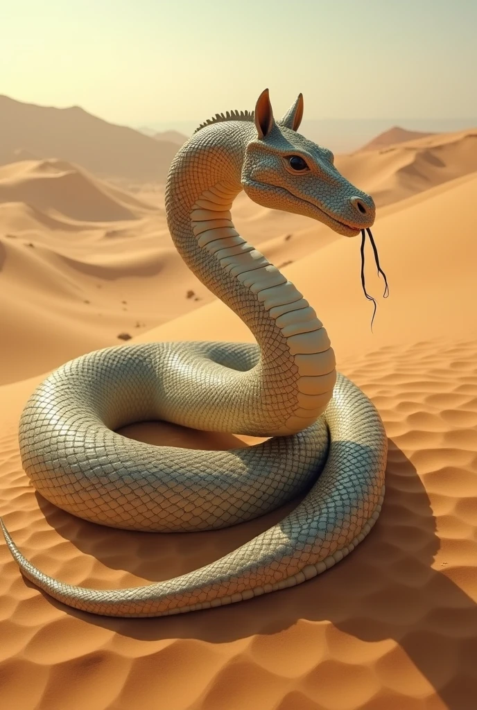 Snakes are attacking people., (A big snake is behind.:1.5) , In the middle of the desert
